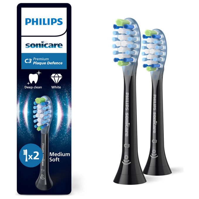 Philips Testine di Ricambio Sonicare HX9042-88 Plaque Defence Nero Confezione da 2