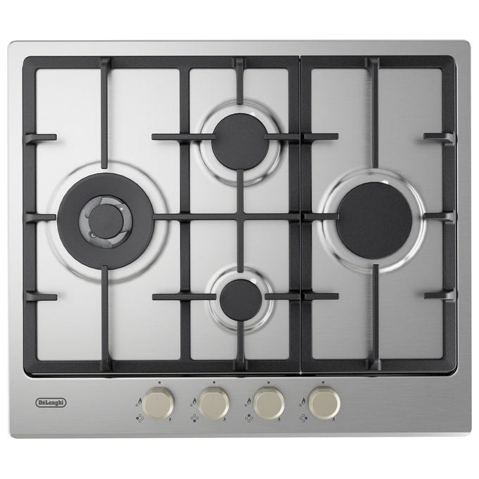 De’Longhi, Piano Cottura a Gas da Incasso, 60 cm, 4 Bruciatori, Acciaio Inox