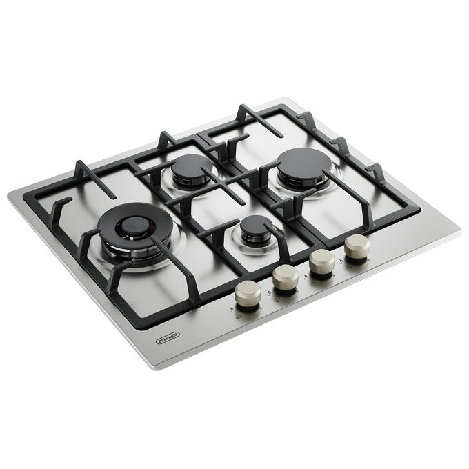 De’Longhi, Piano Cottura a Gas da Incasso, 60 cm, 4 Bruciatori, Acciaio Inox