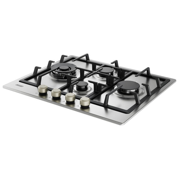 De’Longhi, Piano Cottura a Gas da Incasso, 60 cm, 4 Bruciatori, Acciaio Inox