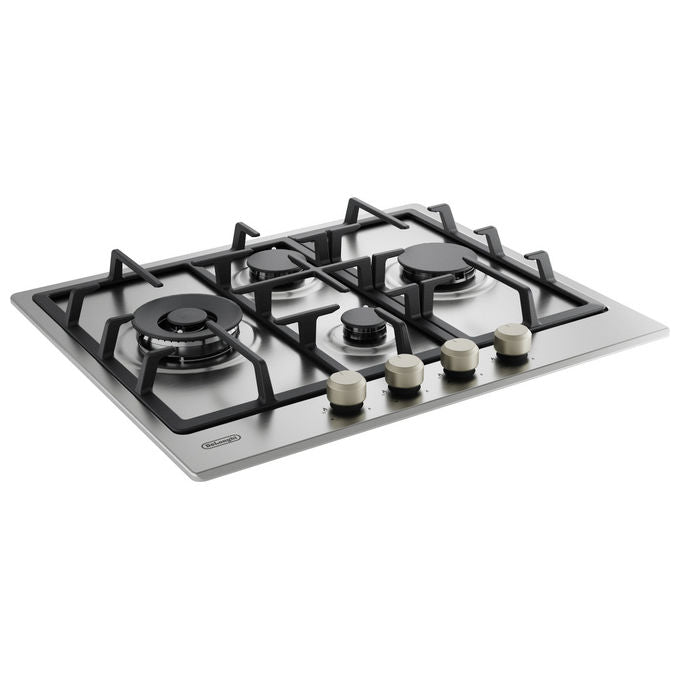 De’Longhi, Piano Cottura a Gas da Incasso, 60 cm, 4 Bruciatori, Acciaio Inox
