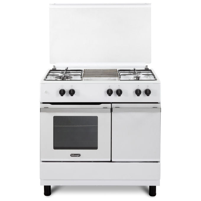 De'Longhi DL964GWB Cucina a Gas 90 cm 4 Fuochi Forno a Gas 80 L Classe A+ (86,9x90x60 cm) colore Bianco