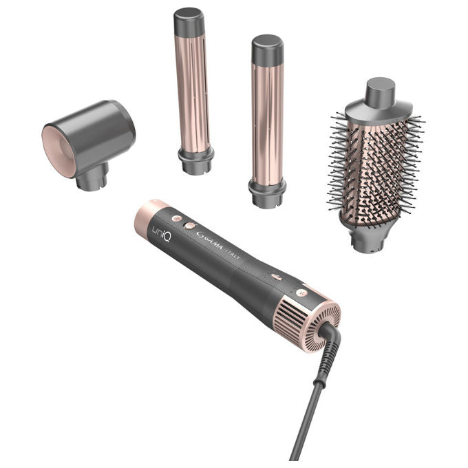 Ga.ma GH0113 UniQ Aura Asciugacapelli Multistyler 4 in 1 1500W Motore Brushless 100.000 rpm Tecnologia Coanda Tormalina Autopulizia colore Grigio Rosa