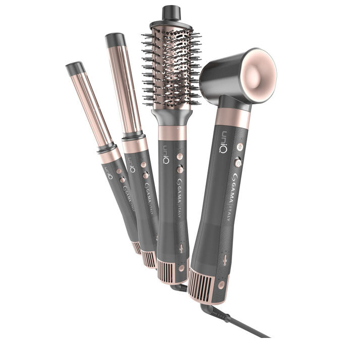 Ga.ma GH0113 UniQ Aura Asciugacapelli Multistyler 4 in 1 1500W Motore Brushless 100.000 rpm Tecnologia Coanda Tormalina Autopulizia colore Grigio Rosa