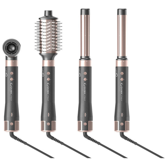Ga.ma GH0113 UniQ Aura Asciugacapelli Multistyler 4 in 1 1500W Motore Brushless 100.000 rpm Tecnologia Coanda Tormalina Autopulizia colore Grigio Rosa
