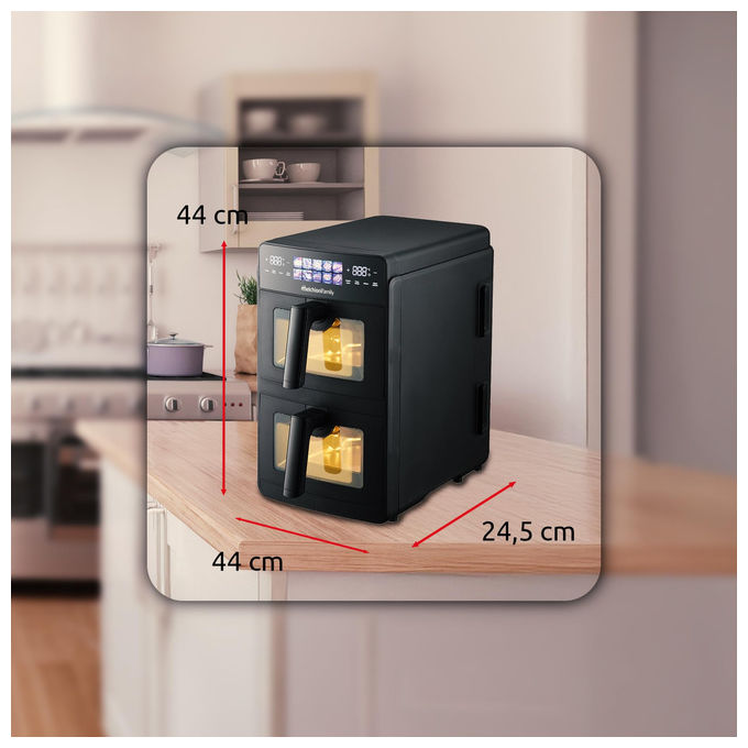 Melchioni, Friggitrice ad Aria Doppio Cassetto, 10L, 2600W, Giulia, Nero