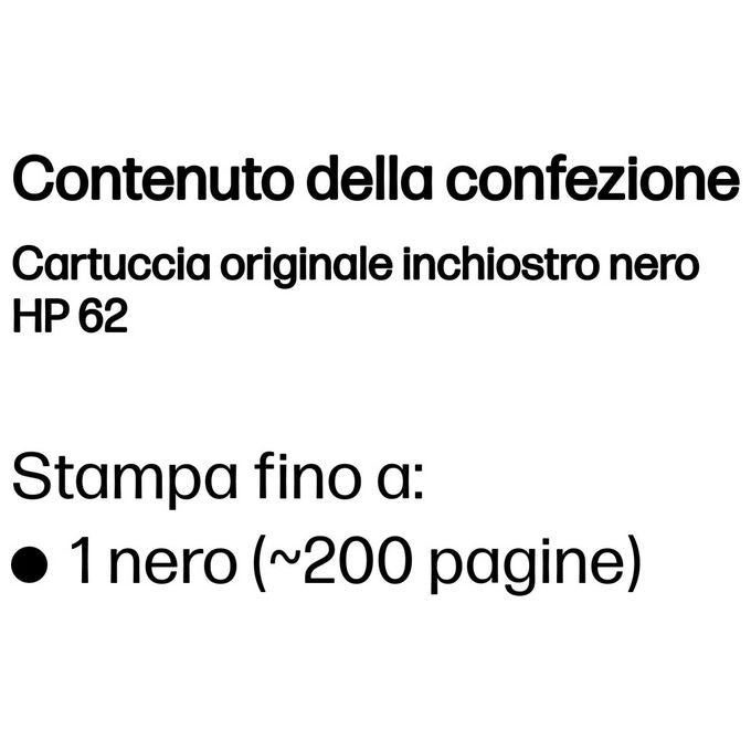 HP, Cartuccia Inchiostro Nero 62, Originale, Standard, 4 ml