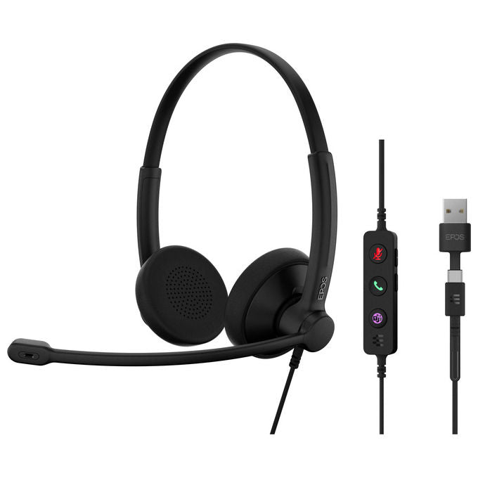 Epos, Cuffie da Ufficio Cablate, USB-C USB-A, con Microfono, Nero