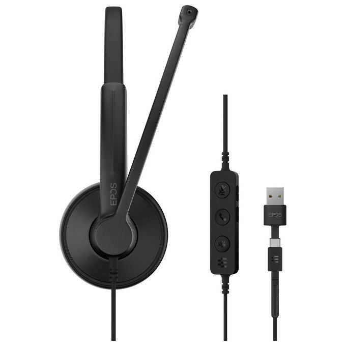 Epos, Cuffie da Ufficio Cablate, USB-C USB-A, con Microfono, Nero