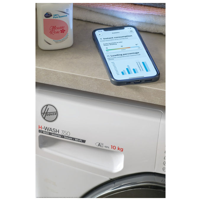Hoover H3DPS 4646TAB6-S H-WashandDry 350 Lavasciuga Slim 6-4 Kg 1400 rpm Classe A Inverter Vapore Wi-Fi (85x60x45 cm) colore Bianco