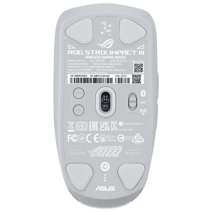 Asus 90MP03D0-BMUA10 ROG Strix Impact III Mouse Gaming Wireless Ambidestro Ottico 36000 DPI Bluetooth 5.1 450h colore Bianco