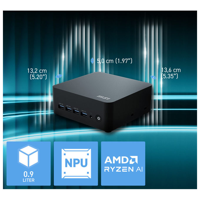 MSI CUBI Z AI 8M-006BEU Mini PC Barebone AMD Ryzen 7 8845HS Wi-Fi 6E RAM DDR5 64 GB colore Nero