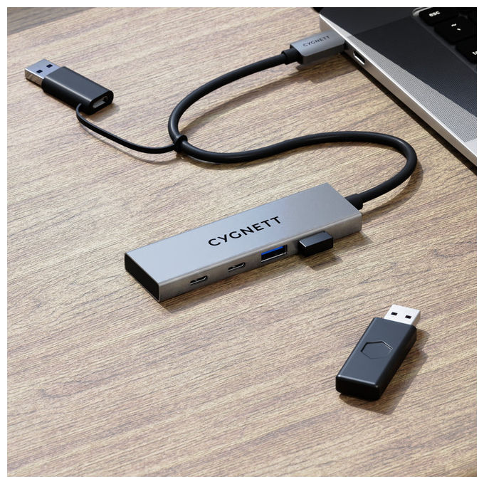Cygnett Hub USB-C a USB-A 3.2 Gen 2 4 Porte Grigio Alluminio
