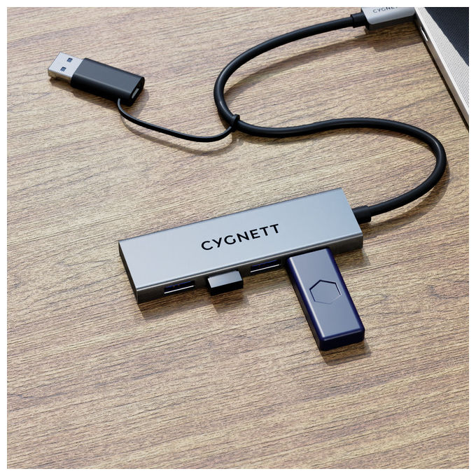 Cygnett Hub USB-C a USB-A Alluminio 4 Porte