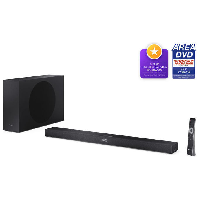 Sharp HT-SBW320 Soundbar 2.1 canali 360W Subwoofer Wireless Bluetooth 5.3 HDMI eARC Dolby Atmos DTS Virtual:X colore Nero