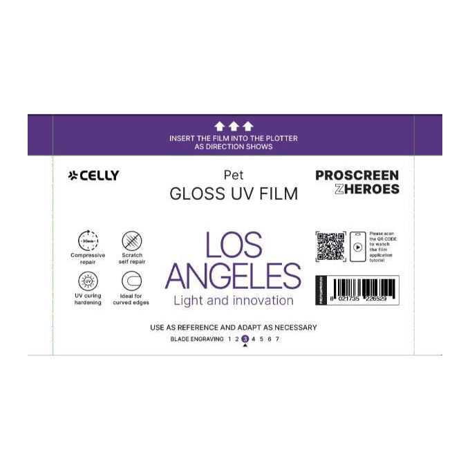 Celly, Pellicola Protettiva Universale Profilm UV Glossy Los Angeles, 120 x 210 mm, 20 Pezzi
