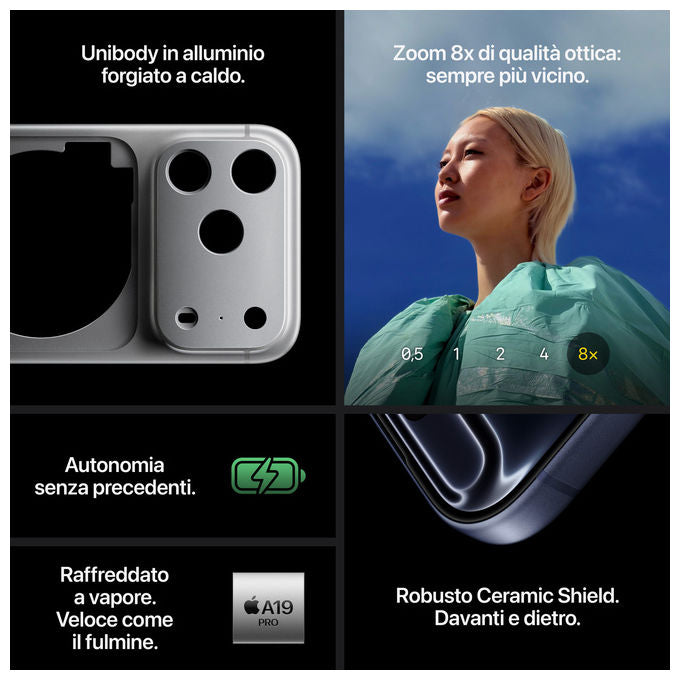 Apple MG8H4QLA iPhone 17 Pro Smartphone 256 GB 6.3'' A19 Pro Tripla fotocamera 48 MP 5G IP68 colore Arancione Cosmico