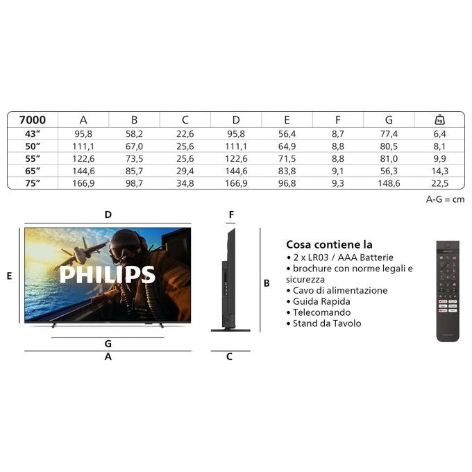 Philips 50PUS7000-12 Serie 7000 Smart TV LED 50'' 4K Ultra HD Titan OS Dolby Atmos HDR10 Wi-Fi colore Nero