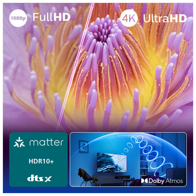 Philips 50PUS7000-12 Serie 7000 Smart TV LED 50'' 4K Ultra HD Titan OS Dolby Atmos HDR10 Wi-Fi colore Nero