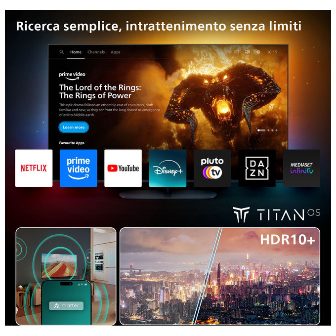 Philips 50PUS7000-12 Serie 7000 Smart TV LED 50'' 4K Ultra HD Titan OS Dolby Atmos HDR10 Wi-Fi colore Nero