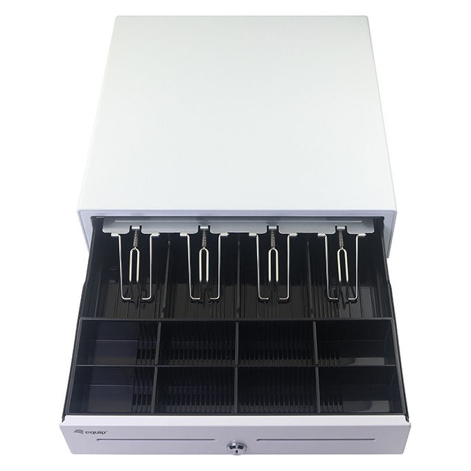 Equip Cassetto Registratore di Cassa Manuale Automatico 4 Scomparti Banconote 8 Slot Monete Bianco