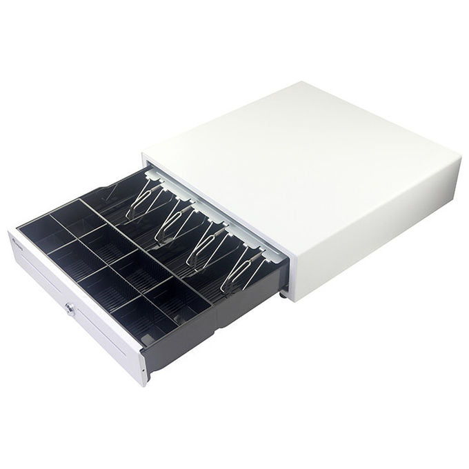 Equip Cassetto Registratore di Cassa Manuale Automatico 4 Scomparti Banconote 8 Slot Monete Bianco