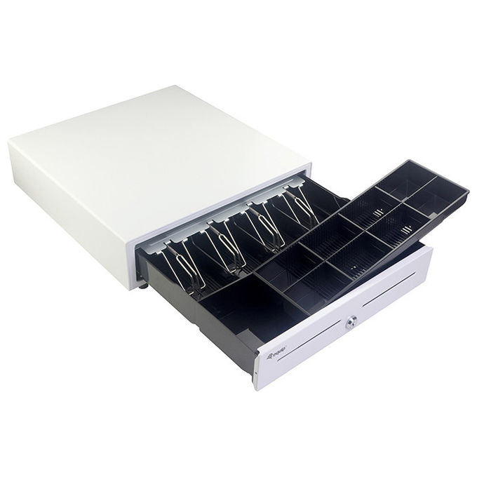Equip Cassetto Registratore di Cassa Manuale Automatico 4 Scomparti Banconote 8 Slot Monete Bianco