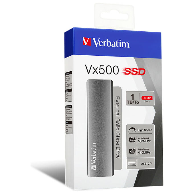 Verbatim, SSD Esterno 1 TB, USB-C 3.2 Gen 2, Vx500, Argento