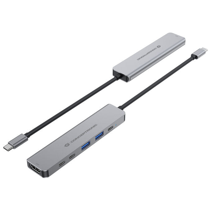 Conceptronic Docking Station USB 3.2 Gen 1 Type-C 6-in-1 Argento