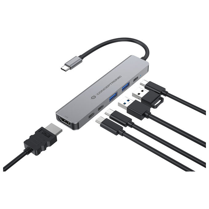 Conceptronic Docking Station USB 3.2 Gen 1 Type-C 6-in-1 Argento