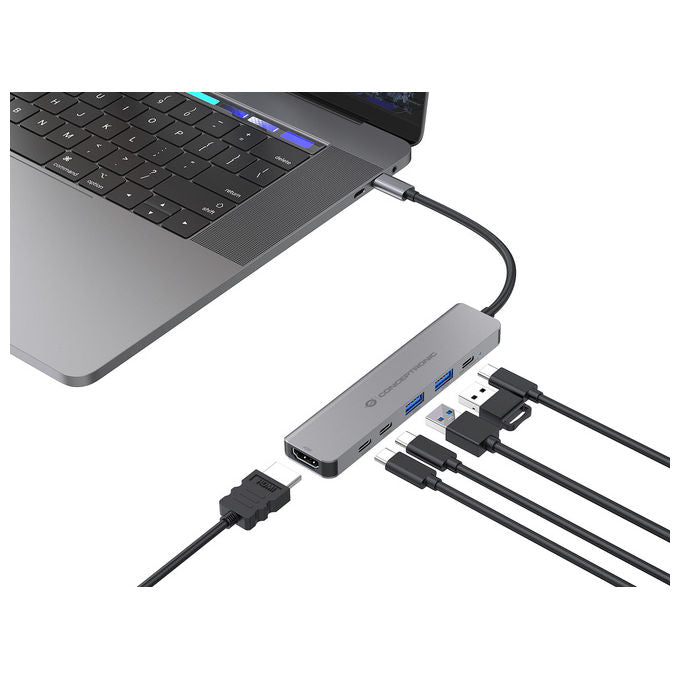 Conceptronic Docking Station USB 3.2 Gen 1 Type-C 6-in-1 Argento