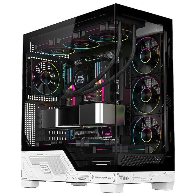 Itek Case PC Gaming Tower ATX Nebralux 01 Bianco-Nero Vetro Temperato ARGB