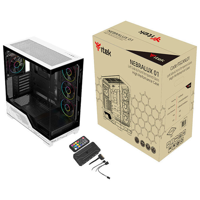 Itek Case PC Gaming Tower ATX Nebralux 01 Bianco-Nero Vetro Temperato ARGB