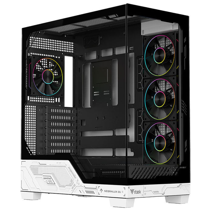 Itek Case PC Gaming Tower ATX Nebralux 01 Bianco-Nero Vetro Temperato ARGB