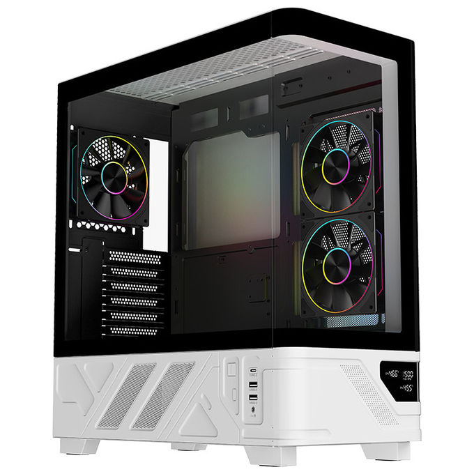 Itek ITGCANTC01 Netron Curved Case PC Tower ATX Gaming Vetro Temperato 3 Ventole ARGB Display USB Type-C colore Bianco Nero