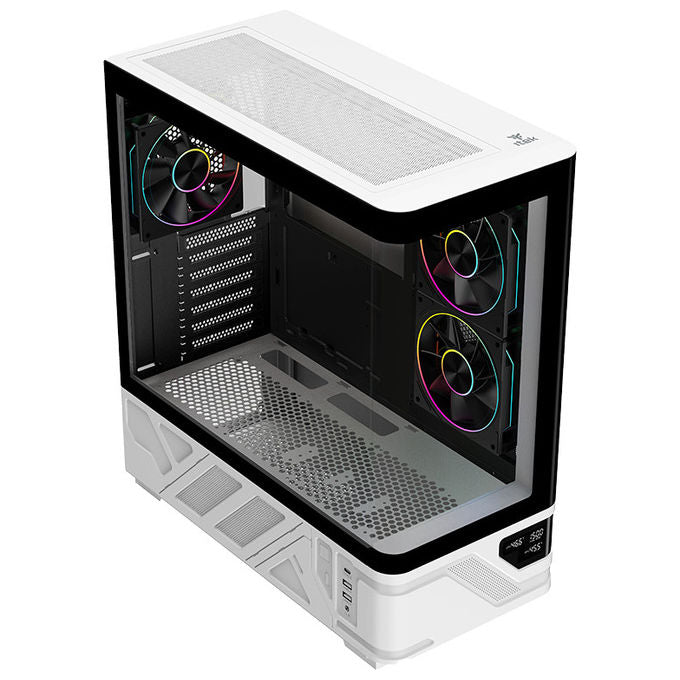 Itek ITGCANTC01 Netron Curved Case PC Tower ATX Gaming Vetro Temperato 3 Ventole ARGB Display USB Type-C colore Bianco Nero