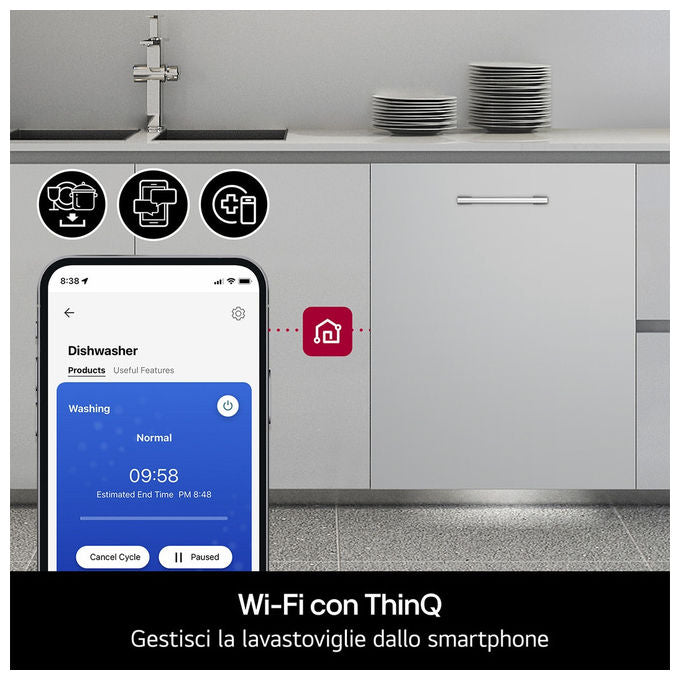 LG DB375TXS QuadWash Lavastoviglie Incasso 14 coperti Classe A 44 dB Wi-Fi TrueSteam (82x60x55 cm) colore Argento