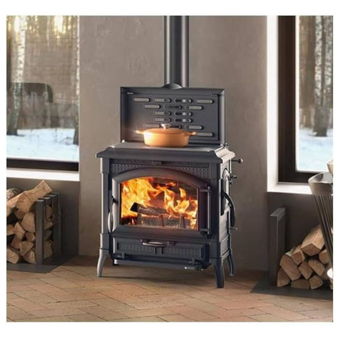 Nordica, Stufa a Legna, Modello Isotta Eos con Cerchi, Antracite, Design Classico