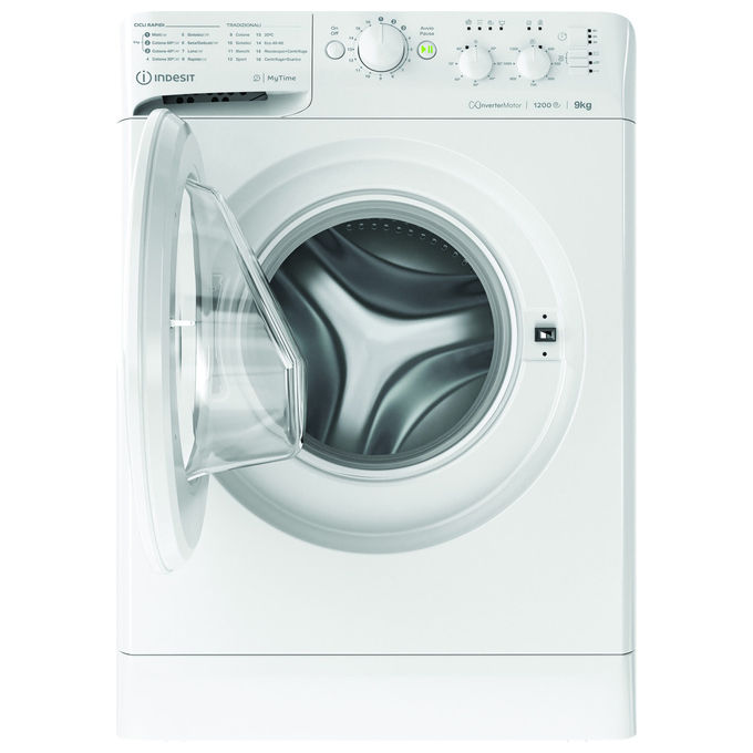 Indesit MTWC 91296 W IT Lavatrice Carica Frontale 9 Kg 1200 rpm Classe A Motore Inverter 16 Programmi (85x59,5x60,5 cm) colore Bianco