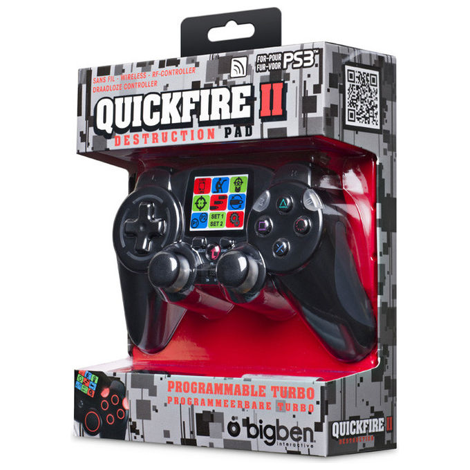 Bigben Interactive, Quickfire 2, Gamepad Wireless Nero per PS3-PC
