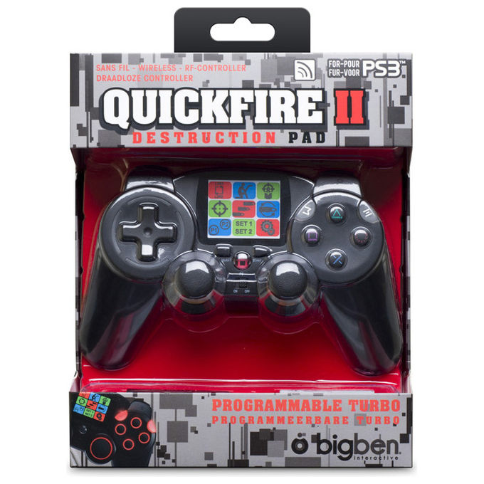 Bigben Interactive, Quickfire 2, Gamepad Wireless Nero per PS3-PC