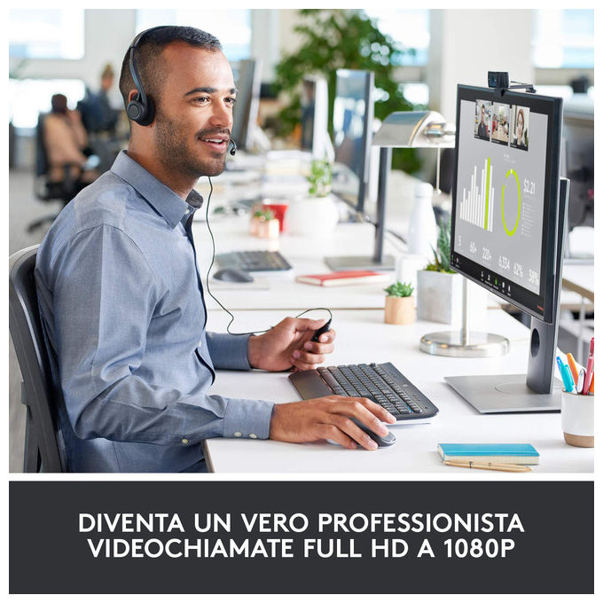 Logitech, Webcam HD Pro C920, Full HD 1080p, Audio Stereo, Correzione Luce HD