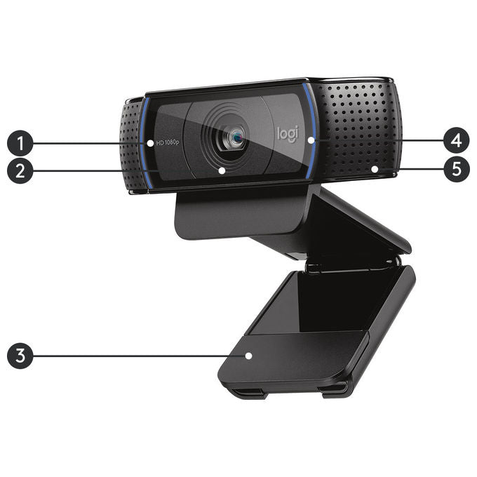 Logitech, Webcam HD Pro C920, Full HD 1080p, Audio Stereo, Correzione Luce HD