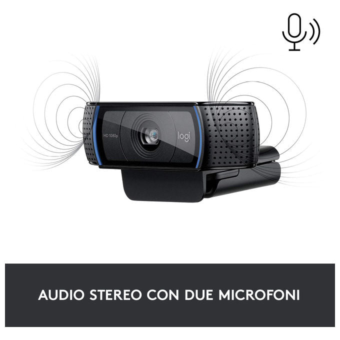 Logitech, Webcam HD Pro C920, Full HD 1080p, Audio Stereo, Correzione Luce HD