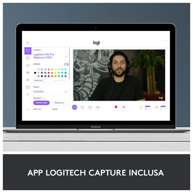Logitech, Webcam HD Pro C920, Full HD 1080p, Audio Stereo, Correzione Luce HD
