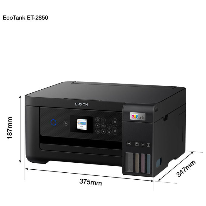 Epson C11CJ63405 EcoTank ET-2850 Stampante Multifunzione Inkjet A4 3 in 1 Serbatoi Ricaricabili Wi-Fi USB 5760x1440 DPI colore Nero