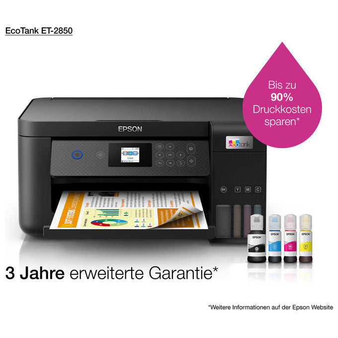 Epson C11CJ63405 EcoTank ET-2850 Stampante Multifunzione Inkjet A4 3 in 1 Serbatoi Ricaricabili Wi-Fi USB 5760x1440 DPI colore Nero
