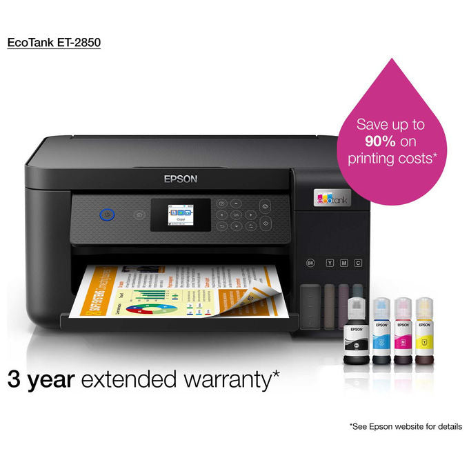 Epson C11CJ63405 EcoTank ET-2850 Stampante Multifunzione Inkjet A4 3 in 1 Serbatoi Ricaricabili Wi-Fi USB 5760x1440 DPI colore Nero