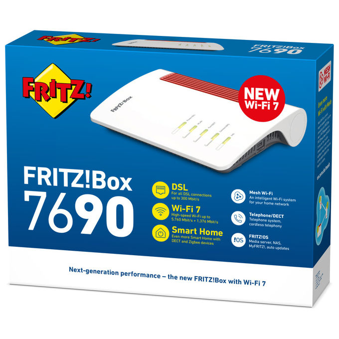 FRITZ! 20003079 FRITZ!Box 7690 Router Modem Wi-Fi 7 Dual Band VDSL WAN 2.5 Gigabit Mesh DECT Zigbee colore Bianco