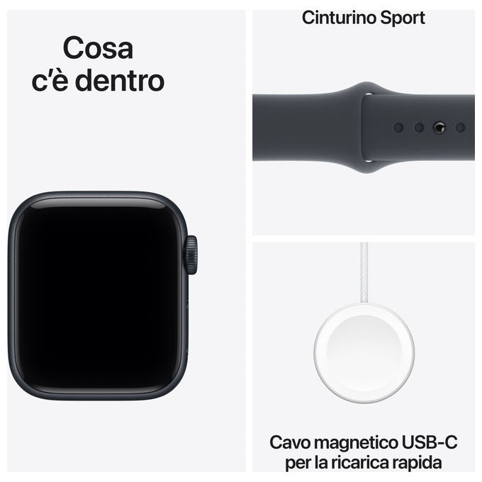 Apple, Watch SE 3 GPS + Cellular, 40mm, Alluminio Mezzanotte, Sport Band Mezzanotte